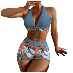 High-Waist Plant Print Bikini Set – Women’s Two-Piece Swimsuit