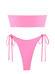 Tie-Side Shiny Ring Bandeau Bikini – Women’s Padded Low-Waist Swimsuit 2025