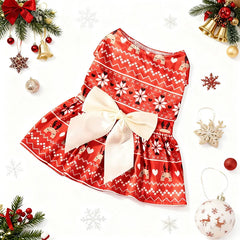 Christmas Dog Dress with Bow, Festive Printed Pet Skirt, Lightweight Holiday Outfit, Sizes M–6XL for Small to Large Dogs