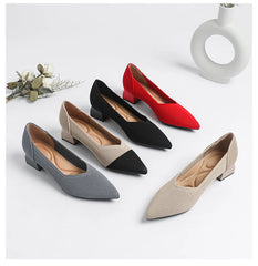 Women's large high-heeled shoes Multicolor pointy knit breathable comfortable anti-skid rubber sole work shoes 2023 new autumn