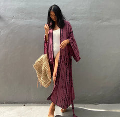 Long Tie-Dye Kimono Cover-Up – Open Front Beachwear for Women