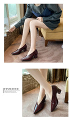 Vintage black Soft Leather Shallow Pointed Toe Thick Heel Women's Flats 2024 New Spring Summer High Heel Versatile High Shoes