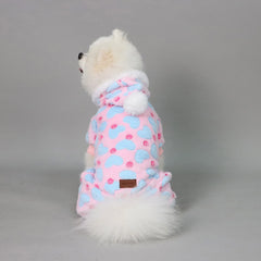 Heart Plush Dog Pajamas – Warm Fleece Winter Onesie with Pom-Pom for Small Dogs