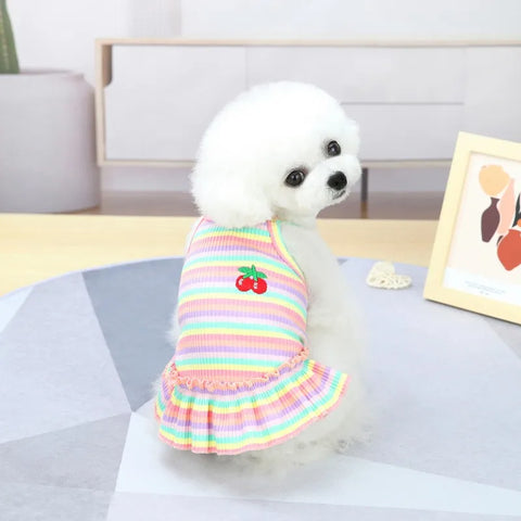 Striped Ruffle Pet Dress – Sweet Summer Vest Outfit for Small Dogs & Cats