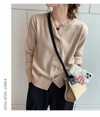 Women’s Slim O-Neck Cardigan Sweater – Casual Korean Knitwear