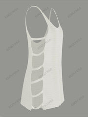 Sexy Knit Striped Side Cut-Out Mini Beach Dress – Women’s Swimsuit Cover-Up