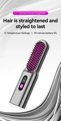 Portable USB Heated Hot Comb – Thermostatic Travel Hair Straightening Brush
