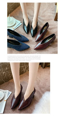 Vintage black Soft Leather Shallow Pointed Toe Thick Heel Women's Flats 2024 New Spring Summer High Heel Versatile High Shoes