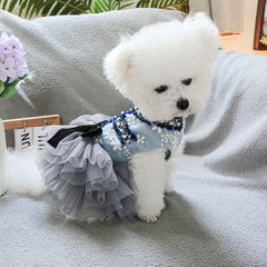 Grey Blue Princess Pet Dress – Autumn/Winter Wedding Outfit for Small & Medium Dogs