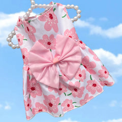 Summer Flower Dog Dress 🌸 Cooling Bowknot Outfit for Small Dogs & Cats