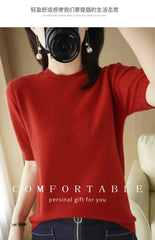 Women’s Short Sleeve Slim Fit Knitted Sweater – Camel & Pink