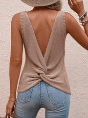 Women’s Sleeveless Twisted Back Knit Sweater – Summer Casual Top