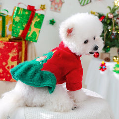 Christmas Tree Bear Pet Dress – Warm Red Winter Outfit for Small Dogs & Cats