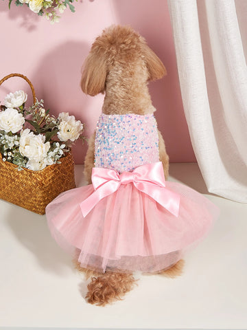 Sequin Princess Pet Dress 🎀 Tulle Bowknot Outfit for Dogs & Cats