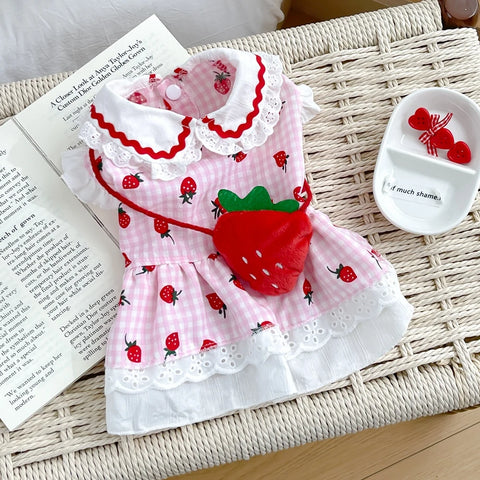 Strawberry Plaid Dress for Small Dogs & Cats