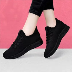 Spring and Autumn Fashionable Solid Color Breathable Round Toe Sneakers Casual and Comfortable Thick-soled Women's Shoes