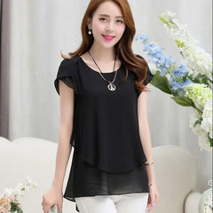 Women’s Chiffon Peplum Blouse – Short Sleeve Summer Office Top