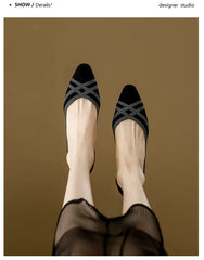 Women's high heels knitted breathable square heel beautiful princess non slip rubber sole comfortable shoes 2024 new model