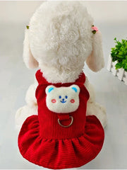 Corduroy Bear Pet Dress – Warm Autumn/Winter Outfit for Small Dogs & Cats