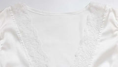 Women’s Lace Patchwork Top – V-Neck Short Sleeve Tee