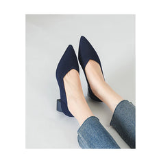 Women's large high-heeled shoes Multicolor pointy knit breathable comfortable anti-skid rubber sole work shoes 2023 new autumn