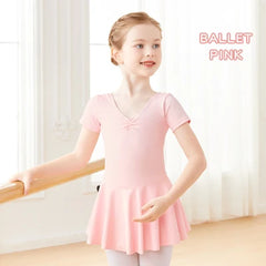 Girls Pink Ballet Leotard Dress – Short Sleeve Tutu Dance Outfit