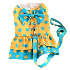 Polka Dot Dog Harness Dress 💙 Summer Outfit & Leash Set for Small Dogs