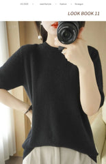 Women’s Short Sleeve Slim Fit Knitted Sweater – Camel & Pink