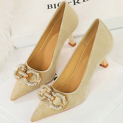 Luxury Women 7cm High Heels Wedding Replica Pumps Lady Luxury Designer Metal Chain Buckle High Heels Stiletto Women Dress Shoes