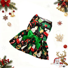 Christmas Dog Dress – Santa Claus & Snowflake Print Sleeveless Outfit for Small, Medium & Large Dogs