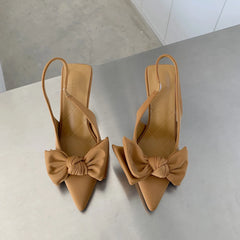 2024 Spring New Brand Woman Slingback Shoes Fashion Bowknot Ladies High Heels Elegant Pointed Toe Slip on Sandal Mules D110