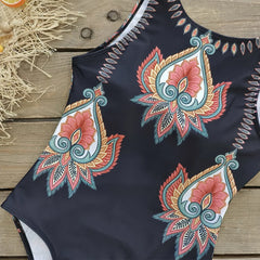 Floral Lace-Up One-Piece Swimsuit – Women’s Push-Up Printed Swimwear 2025