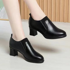 Middle Heel Pointed Head To Work Thick Solid Color Single Shoes Spring/autumn New Fashion Comfortable Sexy Casual Women's Shoes