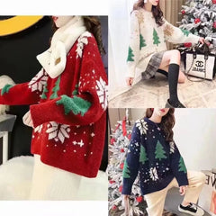 Korean Color-Block Christmas Sweater – Women’s Thick Winter Hoodie 2025