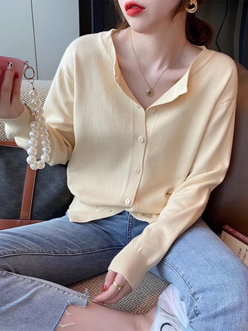 Women’s Slim O-Neck Cardigan Sweater – Casual Korean Knitwear