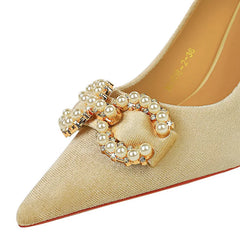 Luxury Women 7cm High Heels Wedding Replica Pumps Lady Luxury Designer Metal Chain Buckle High Heels Stiletto Women Dress Shoes