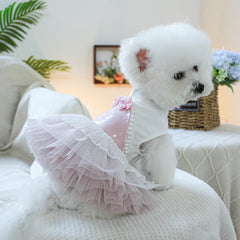 Pink Flower Disc Button Pet Dress – Summer Princess Outfit for Dogs & Cats