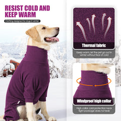 Windproof Fleece Dog Jumpsuit – Warm High Collar 4-Leg Winter Outfit for Large Dogs