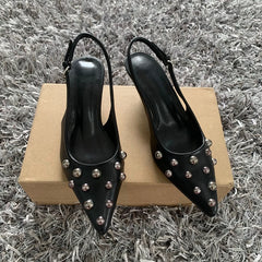 Rivet Pointed Toe Slingback Heels – Elegant 2025 Thin High Heel Pumps