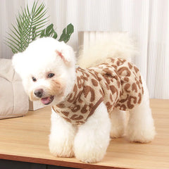Leopard Print Dog Dress – Winter Fleece Hoodie Coat for Small Dogs