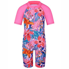 Cyan Flower Girls Swimsuit – Kids UV-Protection One-Piece Swimwear 2025