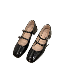 Retro Mary Jane Shoes – Glossy Medium Heel Comfort Ballet Pumps