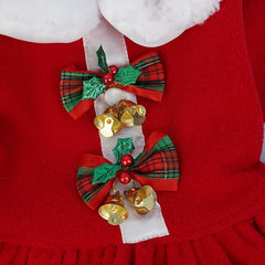 Christmas Pet Dress – Cute Santa Outfit with Bow & Bells for Dogs Winter Warm Wear
