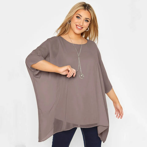 Plus Size Women’s Loose Cape Blouse – 3/4 Sleeve Summer Tunic