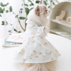 Luxury Summer Dog Dress 🎀 Lace Mesh Bow Outfit for Small Dogs & Cats