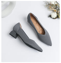 Women's large high-heeled shoes Multicolor pointy knit breathable comfortable anti-skid rubber sole work shoes 2023 new autumn
