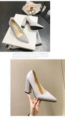 10cm High Heel Colorful Pumps Women's Shoes Pointed Toe Fashion Red 3.9inch Chunky Heels Patent Leather Female Plus Size 49 50