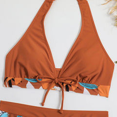 High-Waist Plant Print Bikini Set – Women’s Two-Piece Swimsuit