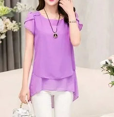 Women’s Chiffon Peplum Blouse – Short Sleeve Summer Office Top