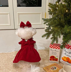 Winter Bow Knot Dog Dress Set – Warm Christmas Princess Outfit for Small Dogs & Cats
